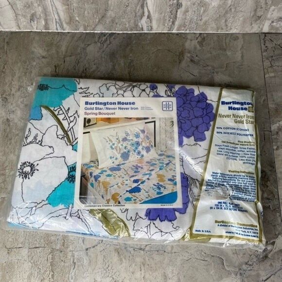 New Vintage Floral 60s 1960s 70s 1970s flat sheet Burlington Spring bouquet - Picture 7 of 10